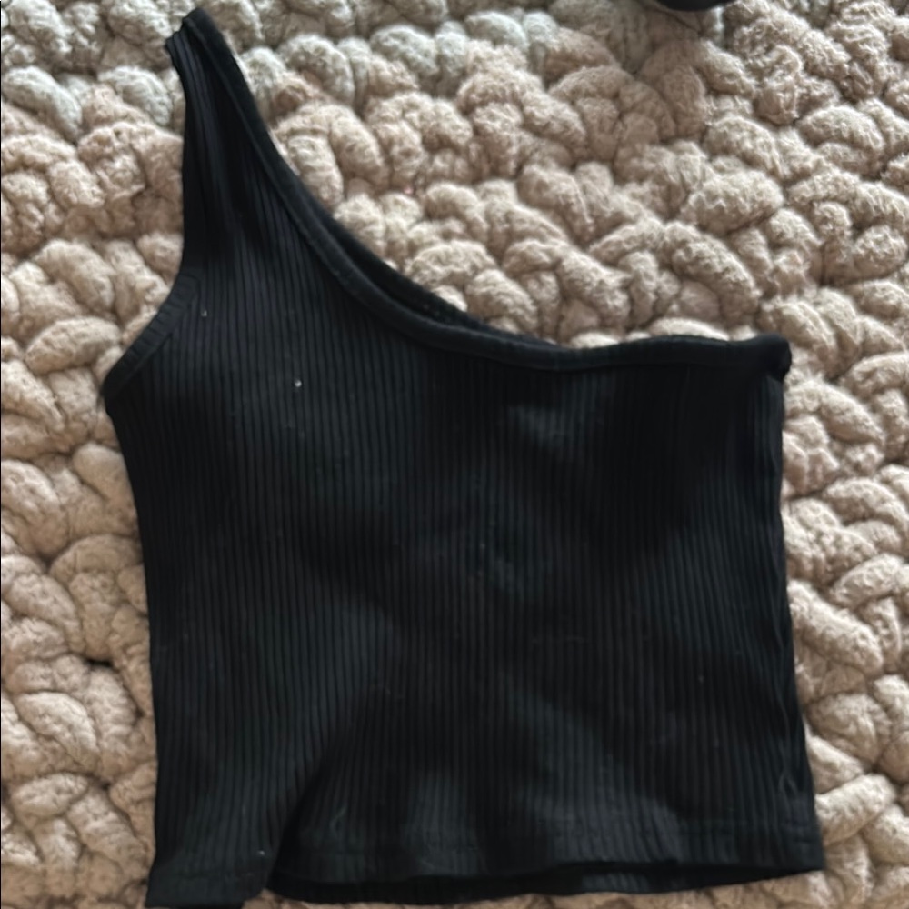 SHEIN Black One-Shoulder Ribbed Tank Top